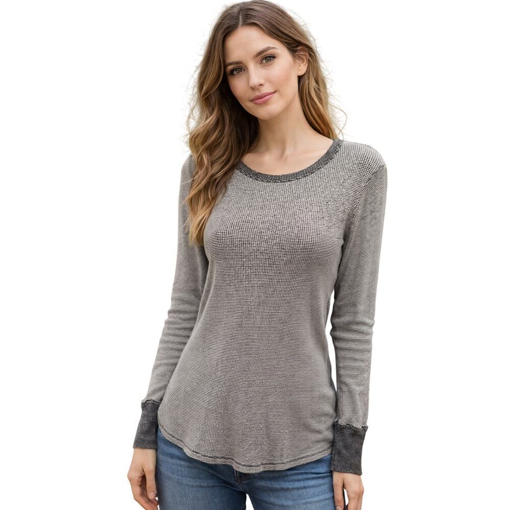 Michael Stars Reversible Gray Thermal Long Sleeve Sweater M